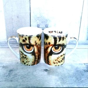 Pair of WILD Cats Eye Mugs by Artist Paul Cardew